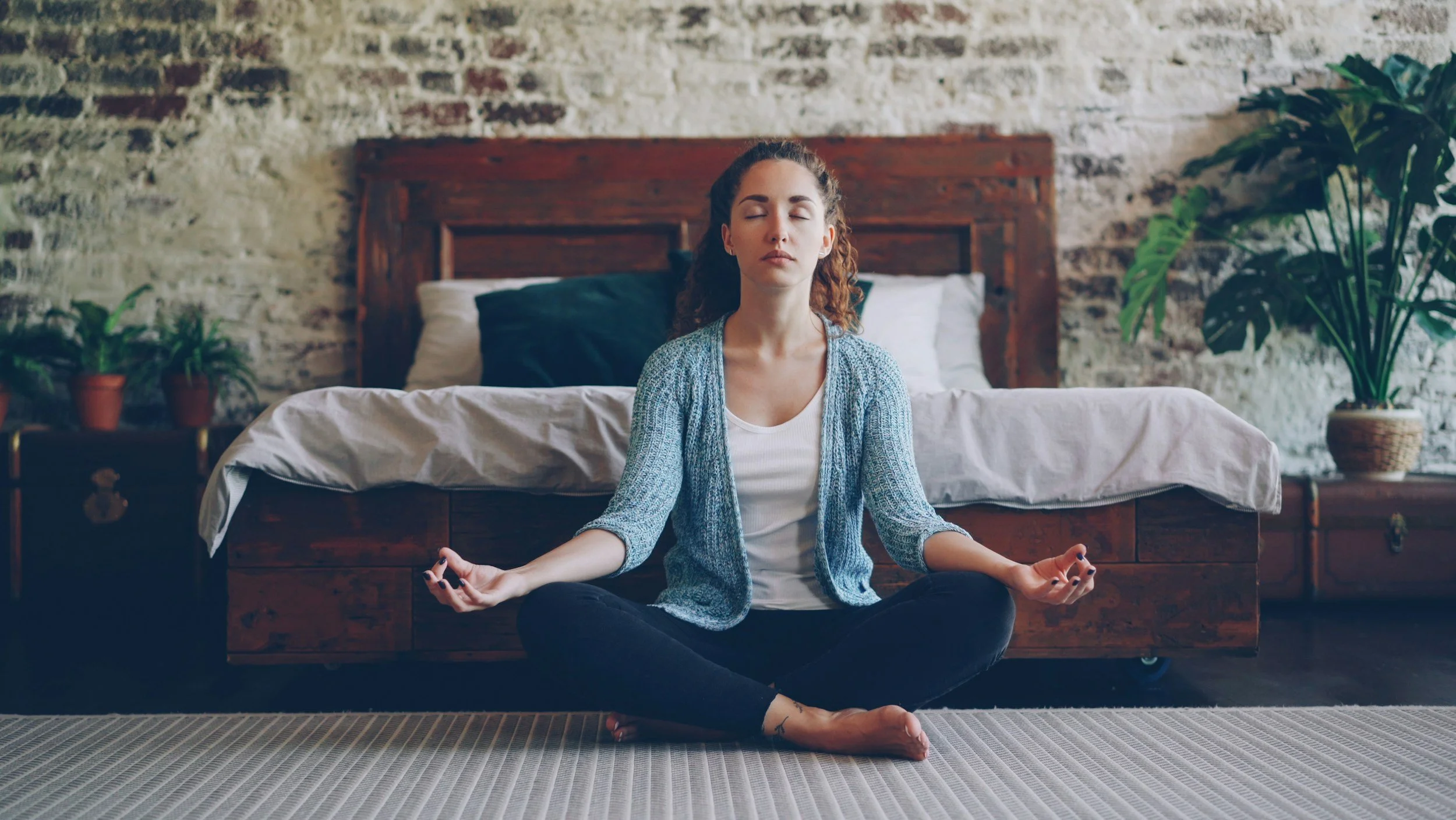 Woman meditation to relax and help with insomnia caused by perimenopause