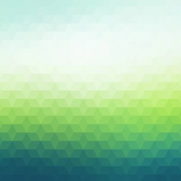 Abstract hexagonal gradient pattern in shades of green, blue, and white.