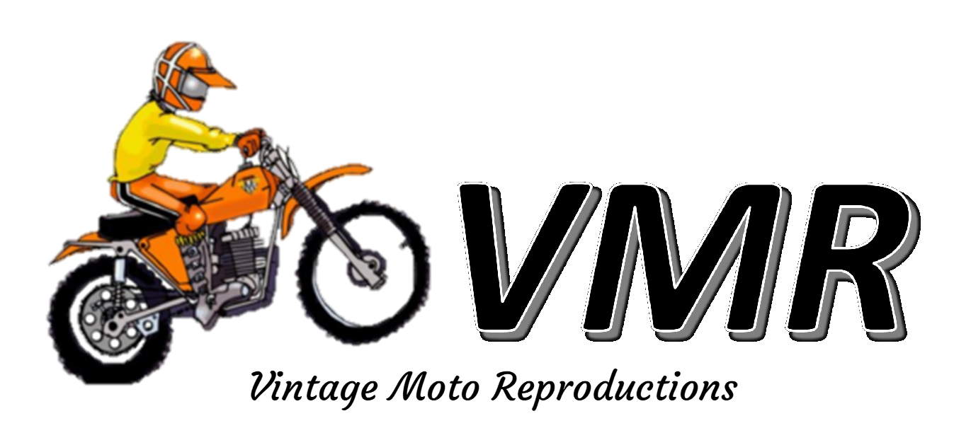 An illustration of a dirt bike rider in yellow gear and orange helmet jumping over the text 'VMR' on a red background.