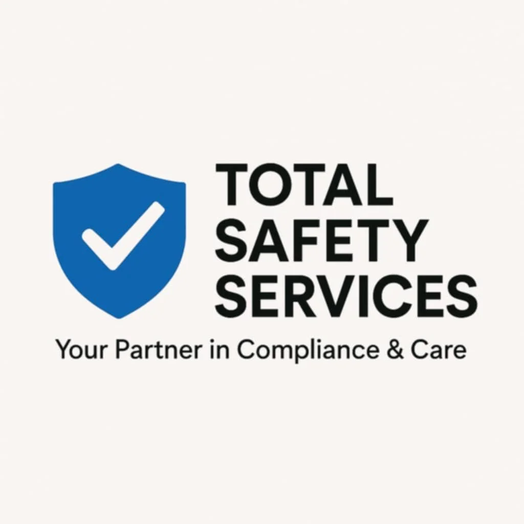 Logo for Total Safety Services with a blue shield and a check mark, accompanied by the text "Your Partner in Compliance & Care".