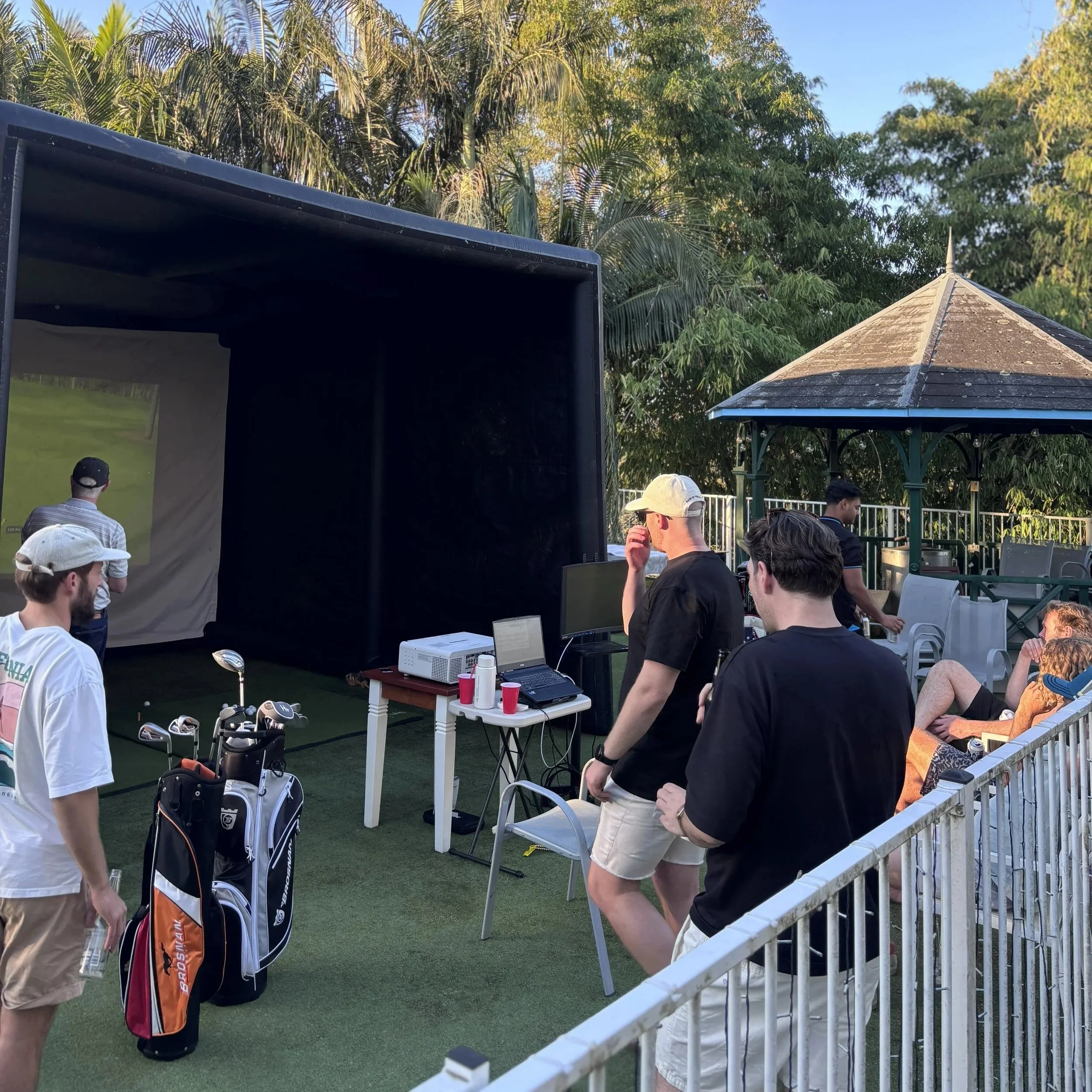 An Inflatable Outdoor Mobile Golf Simulator experience for a bucks day.