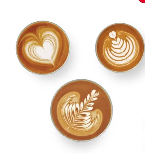 Nathan's Coffee School image of mobile coffee art, depicting heart, rosetta and tulip.