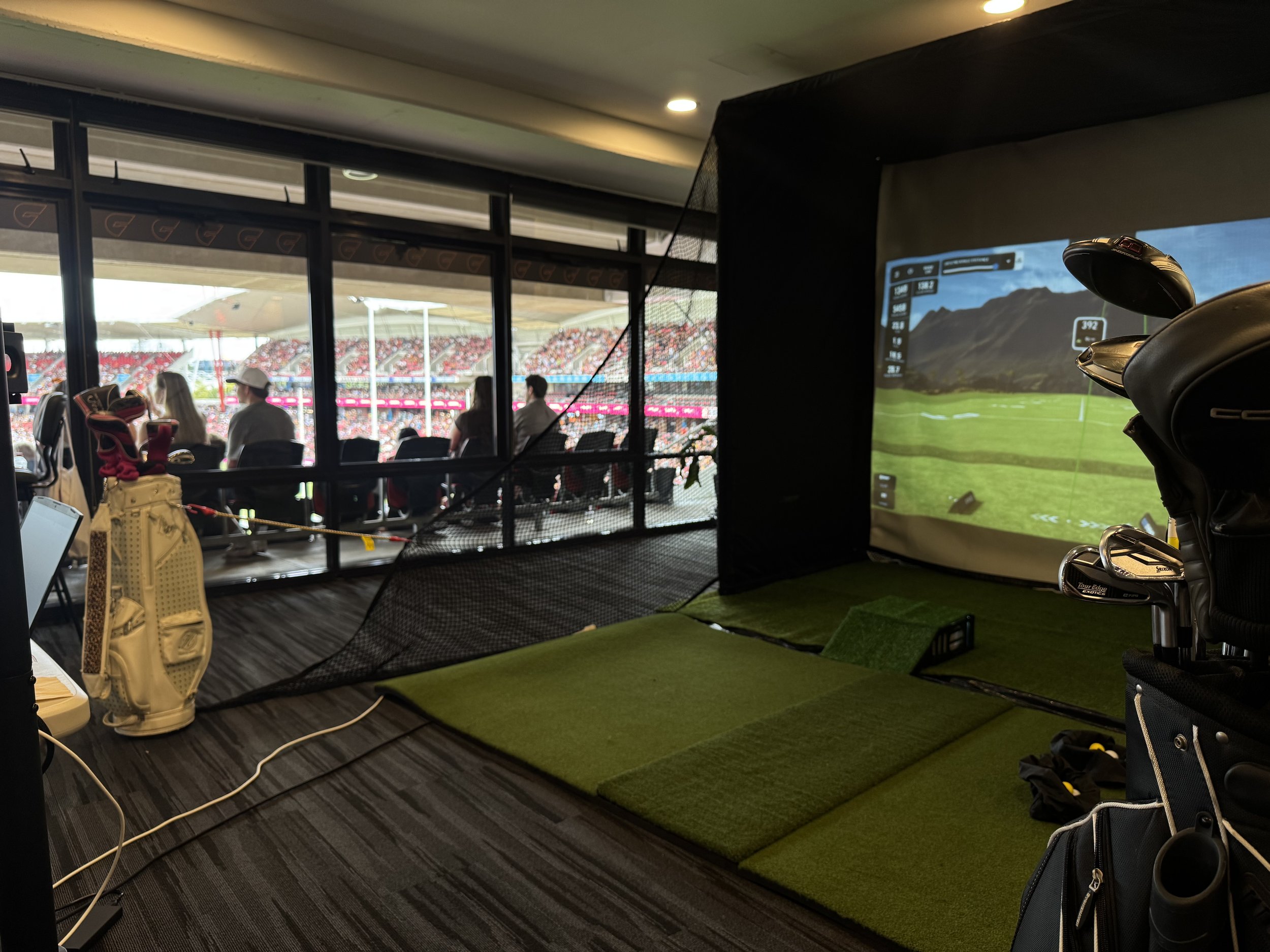 mobile golf simulator set up in a Sydney Football Stadium