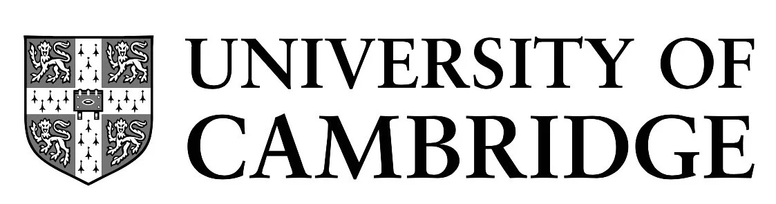 Black and white logo of the University of Cambridge featuring a shield with lions and other heraldic symbols, accompanied by the text 'University of Cambridge'.