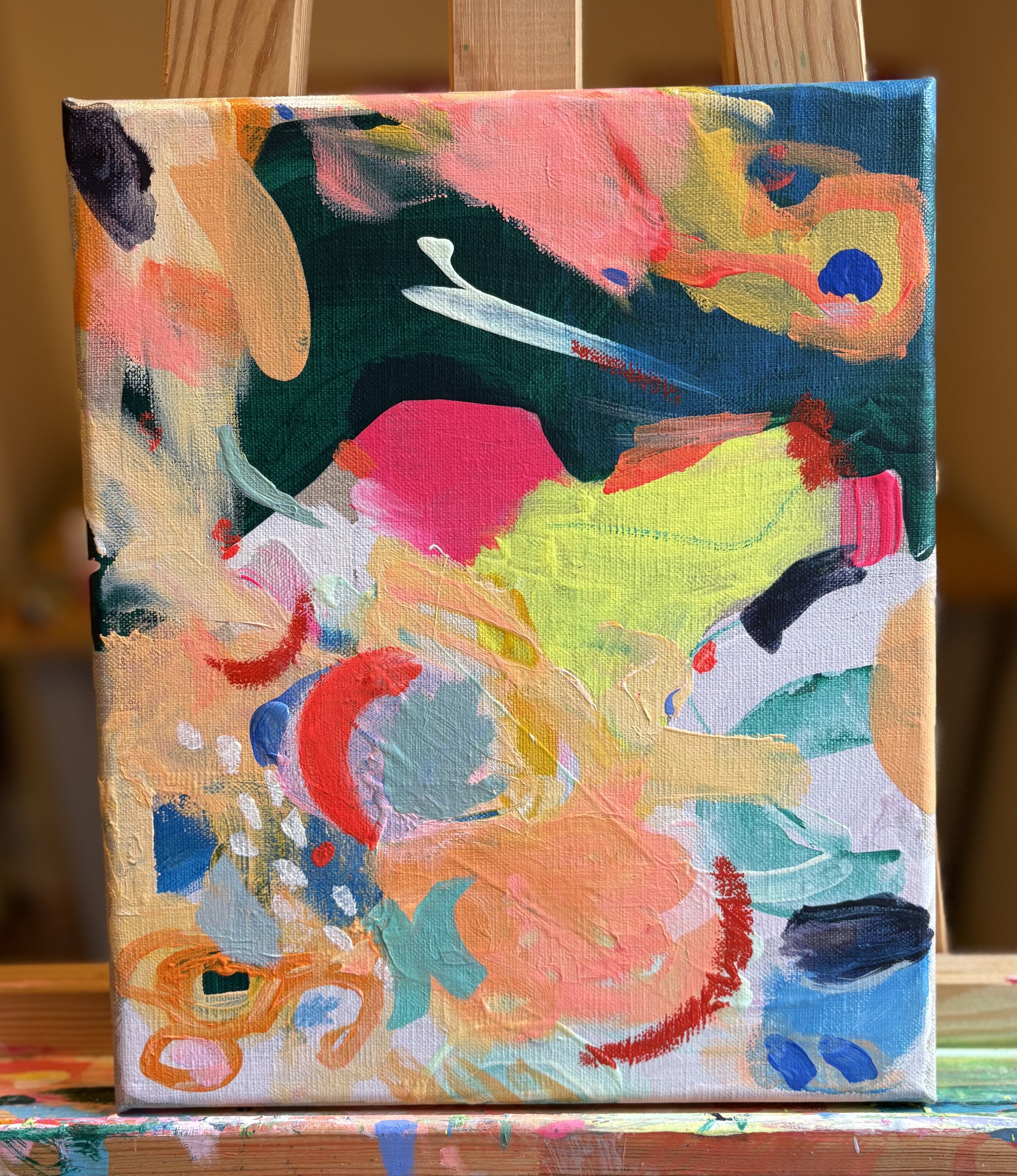 home to roost 2,  2025, acrylic on linen, 10 x  12 in