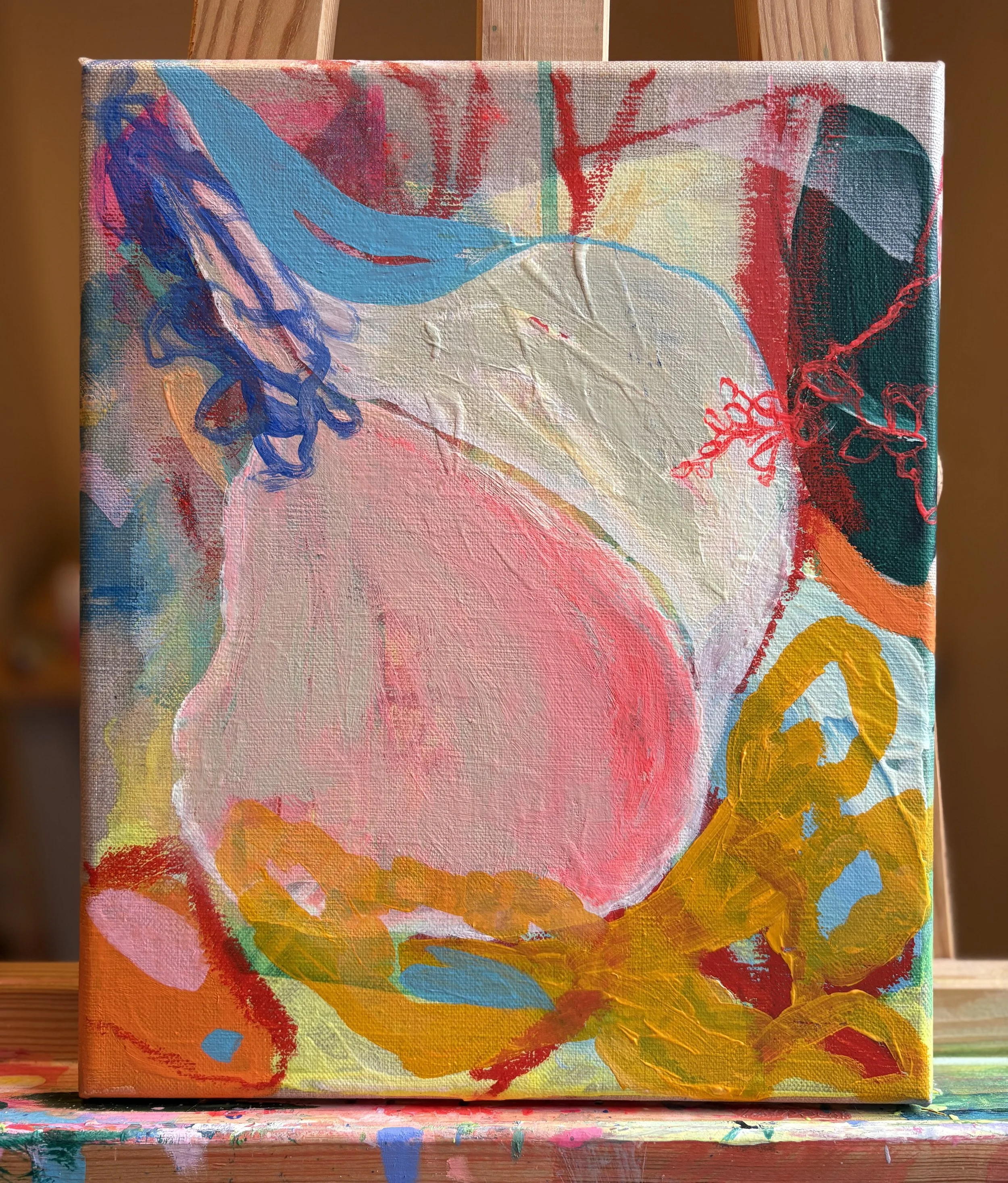 home to roost 1,  2025, acrylic on linen, 10 x  12 in