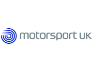 Motorsport UK logo featuring a blue circular spiral graphic next to the text