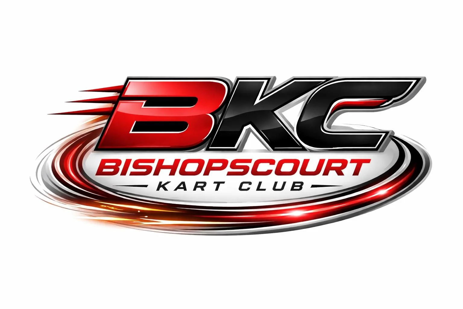 Logo for Bishopscourt Kart Club (BKC) with stylized red and black text and racing streaks.