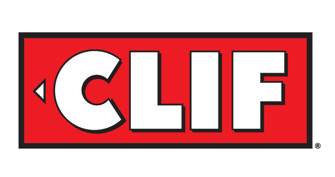 Logo with the text 'CLIF' in bold white letters on a red background with a black border.