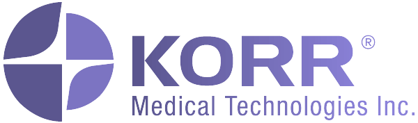 KORR Medical Technologies Inc. logo with a purple circular icon divided into four sections and the company name in purple text.