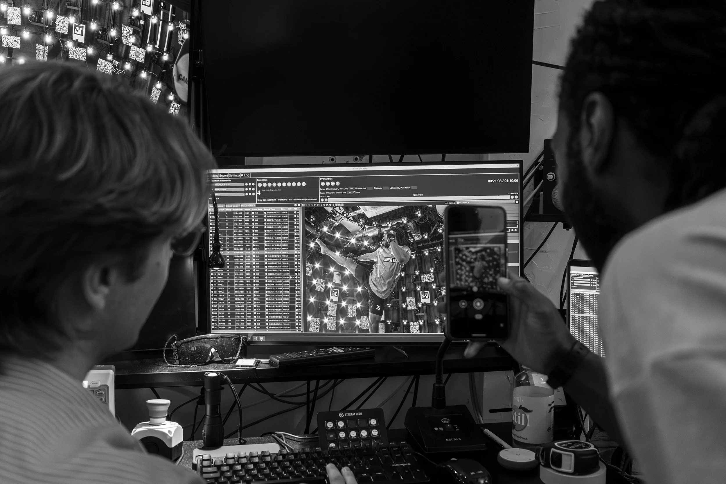 Production team managing volumetric capture workflow and quality control at AdventuryXR London studio