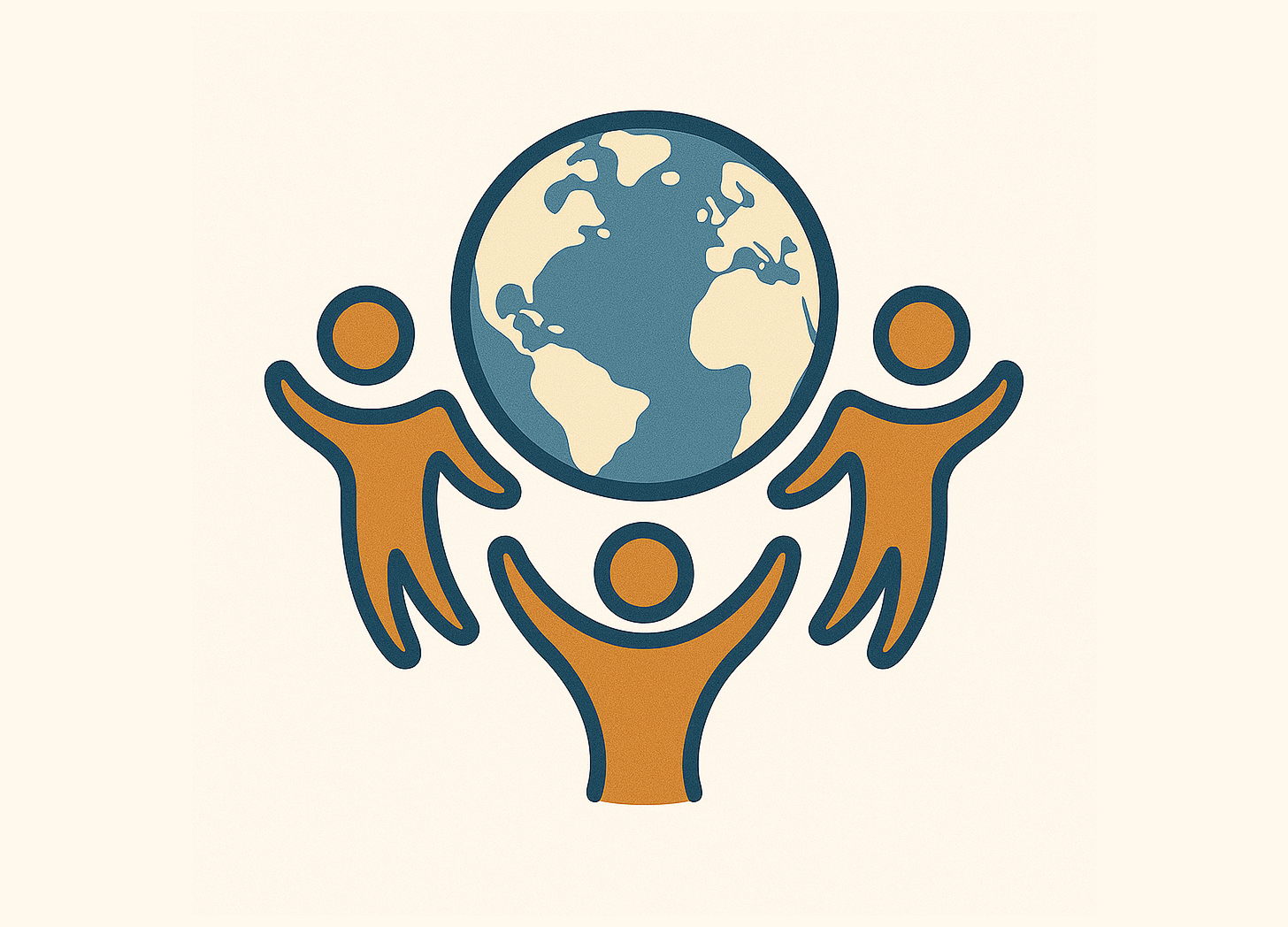 Illustration of three human figures in brown holding up a globe of Earth, symbolizing unity and global community.