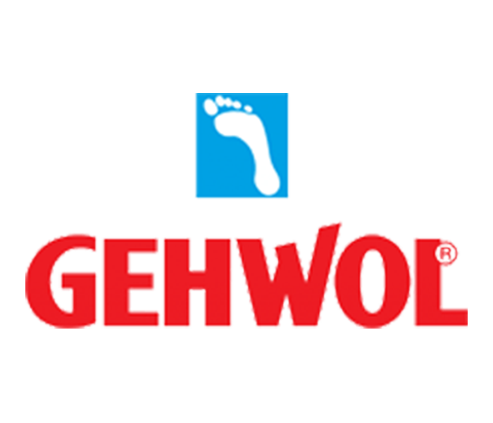 Logo de la marque Gehwol avec une empreinte de pied bleue.