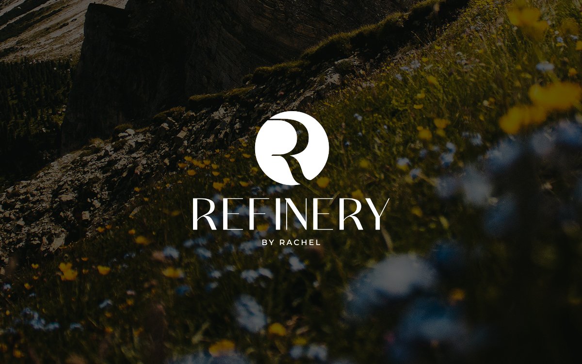 Refinery logo with stylized 'R' symbol over a background of mountain landscape and wildflowers.