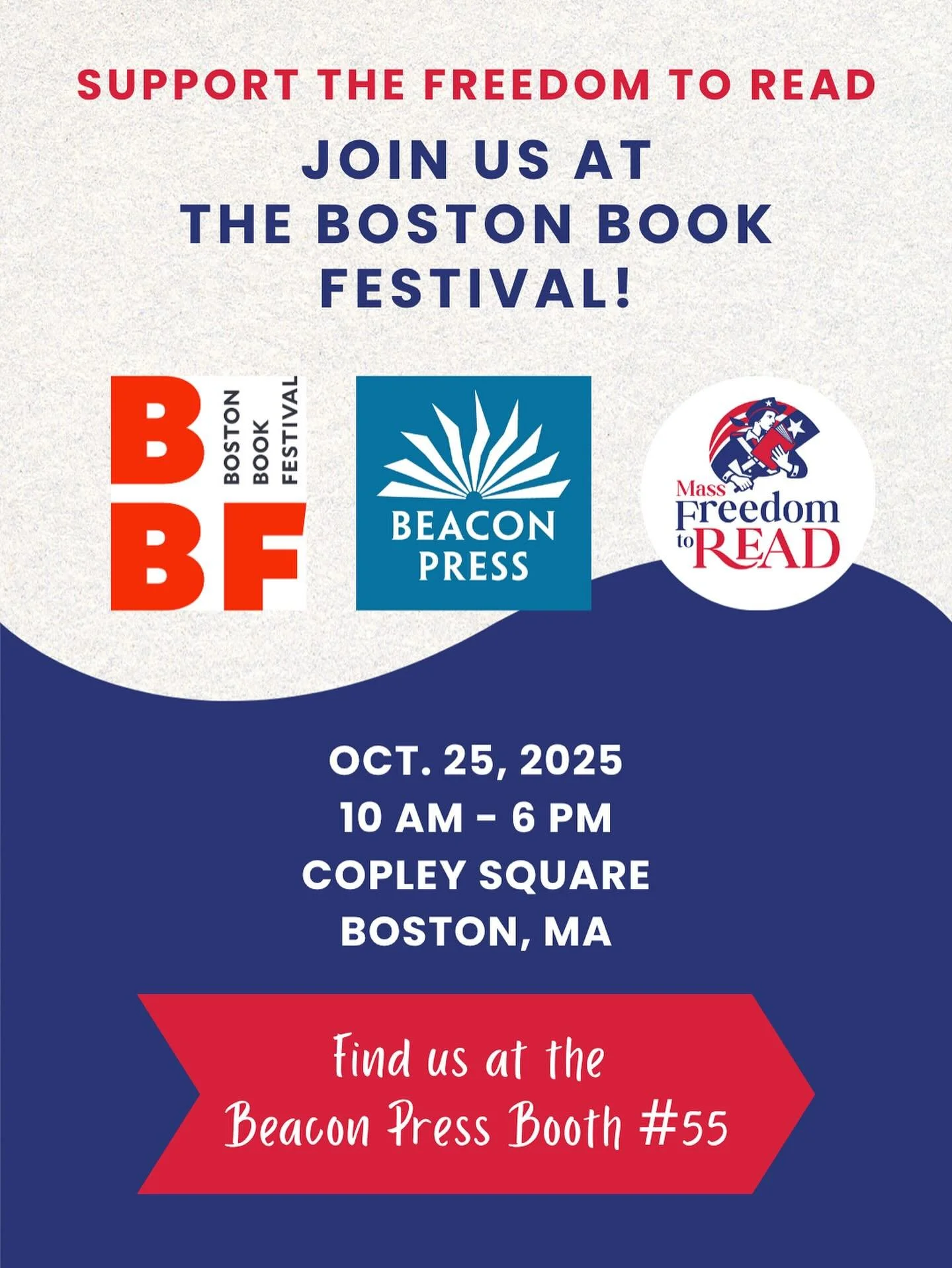 Mass Freedom To Read will be at the Boston Book Festival! Come see us at the Beacon Press Booth #55 and write postcards to your legislators urging them to support An Act Regarding Free Expression. #massfreedomtoread
