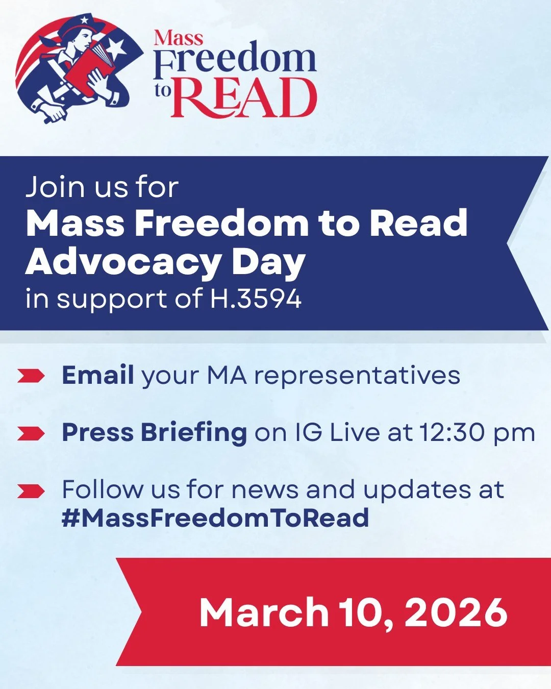 Join us online on Tuesday, March 10 for Mass Freedom to Read Advocacy Day.

On the 10th, Mass Freedom to Read coalition members &ndash; including educators, librarians, authors, students, publishers, booksellers, and community advocates &ndash; will 