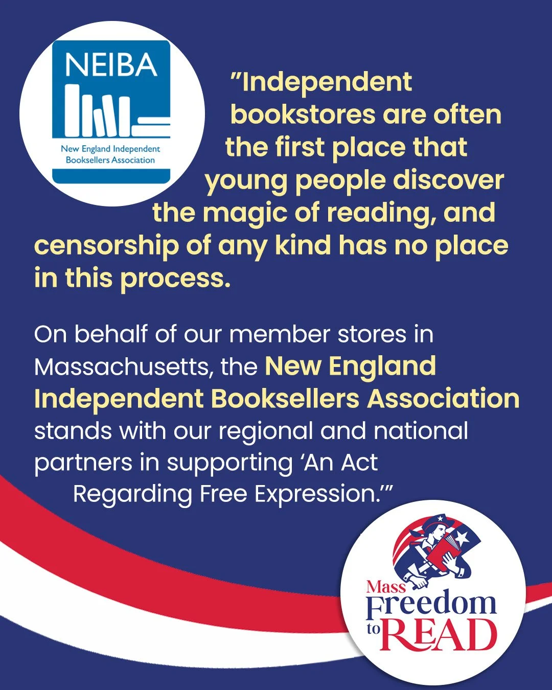 📚 Thank you to the New England Independent Booksellers Association @neibabooks for the following statement of support:

&ldquo;Independent bookstores are often the first place that young people discover the magic of reading, and censorship of any ki