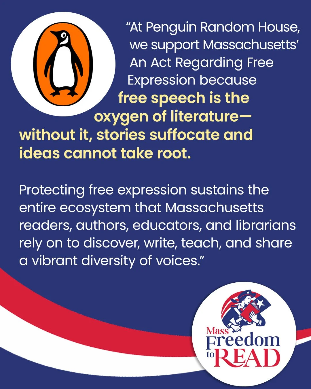 📚 Thank you to Penguin Random House @penguinrandomhouse for the following statement of support:

&ldquo;At Penguin Random House, we support Massachusetts&rsquo; An Act Regarding Free Expression because free speech is the oxygen of literature&mdash;w