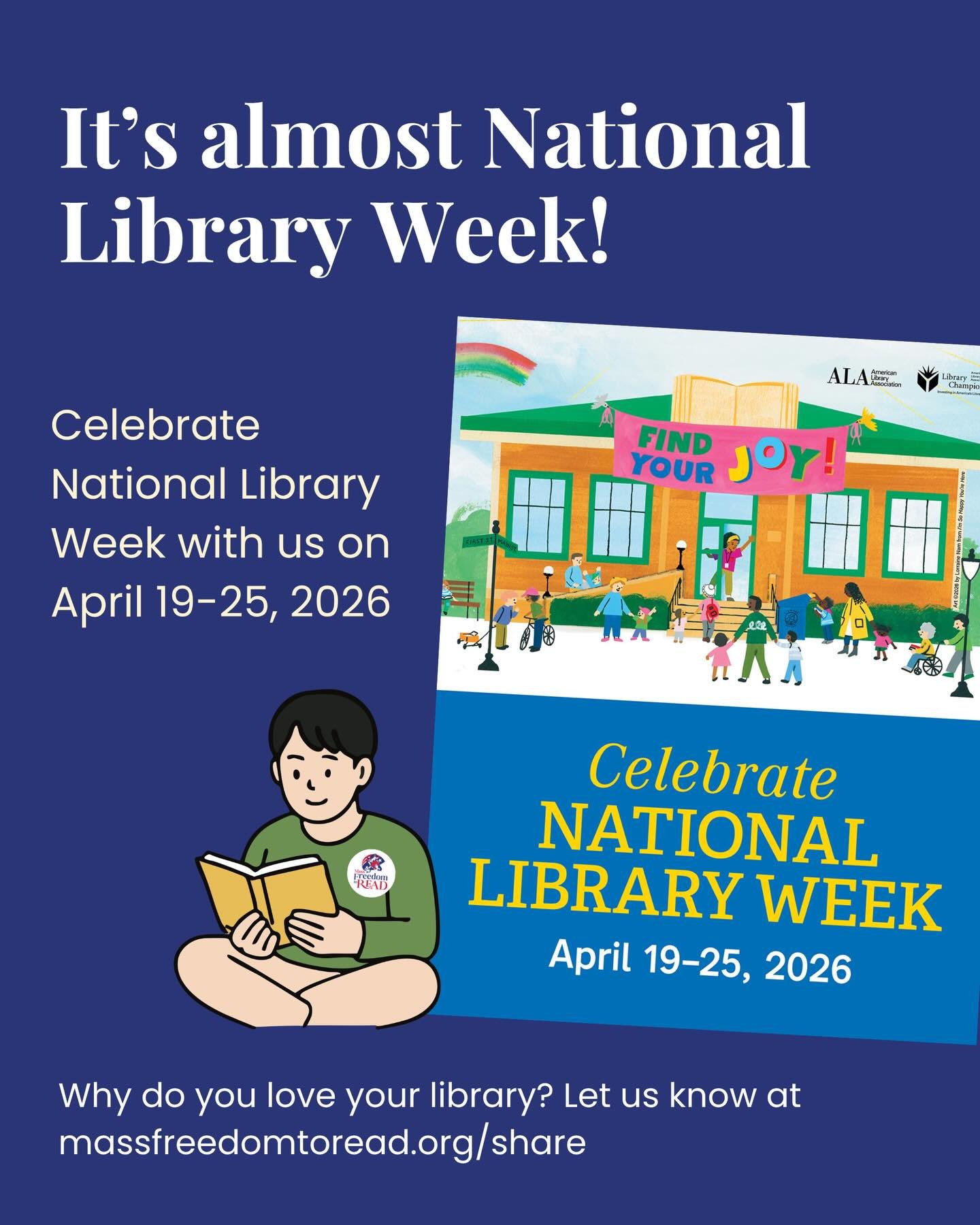 We&rsquo;re getting excited for National Library Week! Only ten days left until this yearly celebration of everything that makes libraries great&mdash;and why they&rsquo;re worth fighting for.

Why do you love your library? Let us know at the Share Y