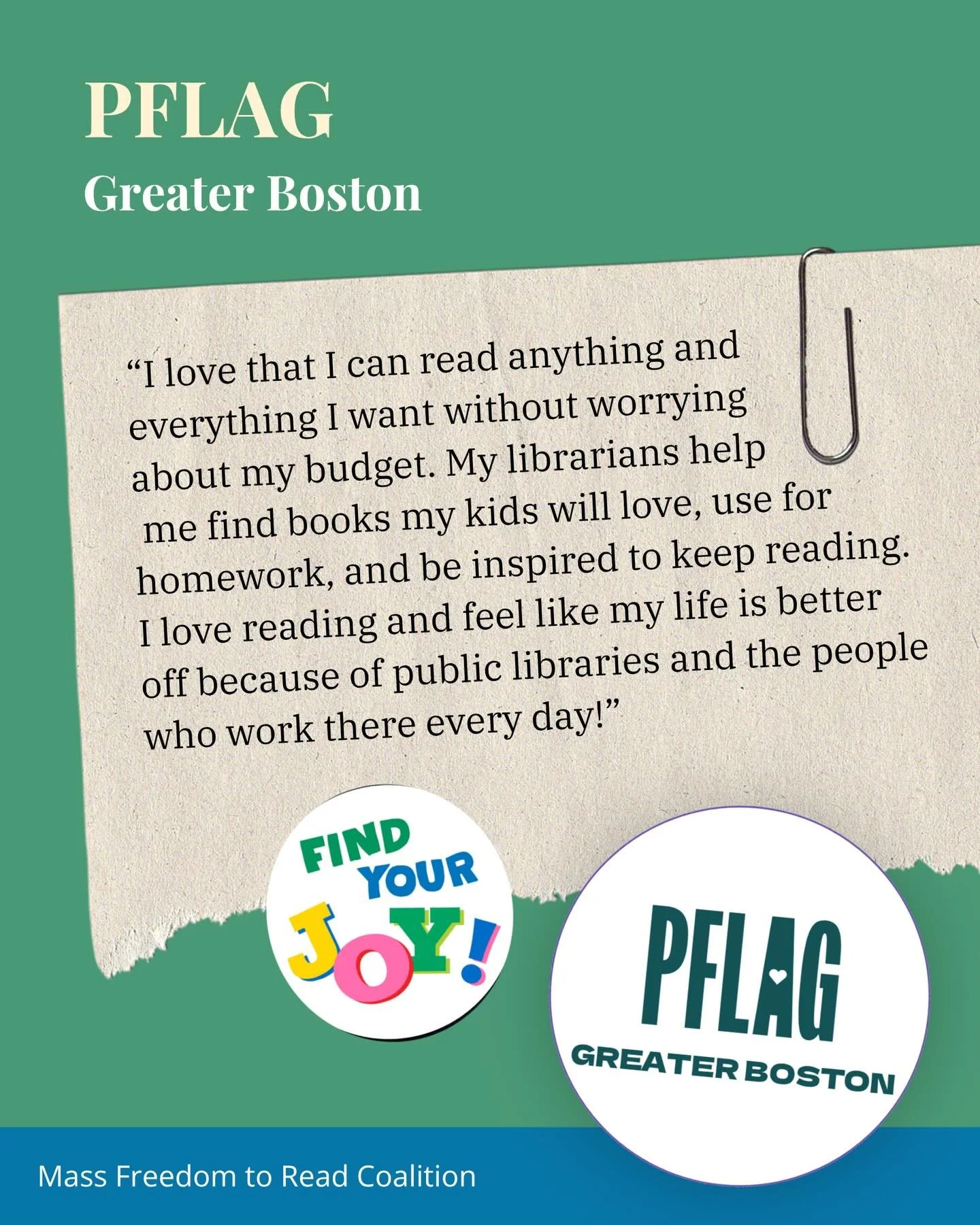 Why do you love your library? Today we&rsquo;re hearing from another member of @gbpflag!

Please join us in protecting the freedom to read by supporting H.3594, &ldquo;An Act Regarding Free Expression,&rdquo; which would limit book bans in Massachuse