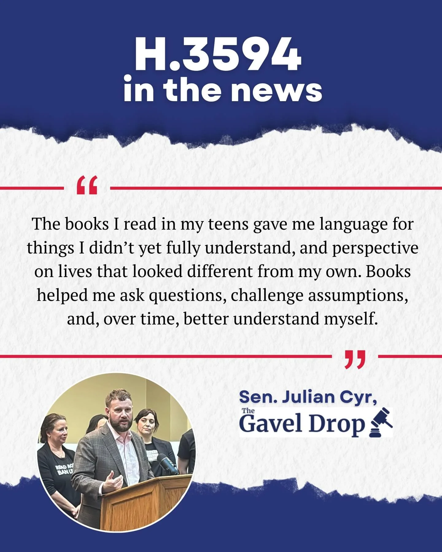 Thank you to Senator Julian Cyr for this article about the importance of H.3594! Senator Cyr was the sponsor of the Senate&rsquo;s version of the bill, which passed last fall. 

Read the full article on The Gavel Drop, a newsletter from the Massachus