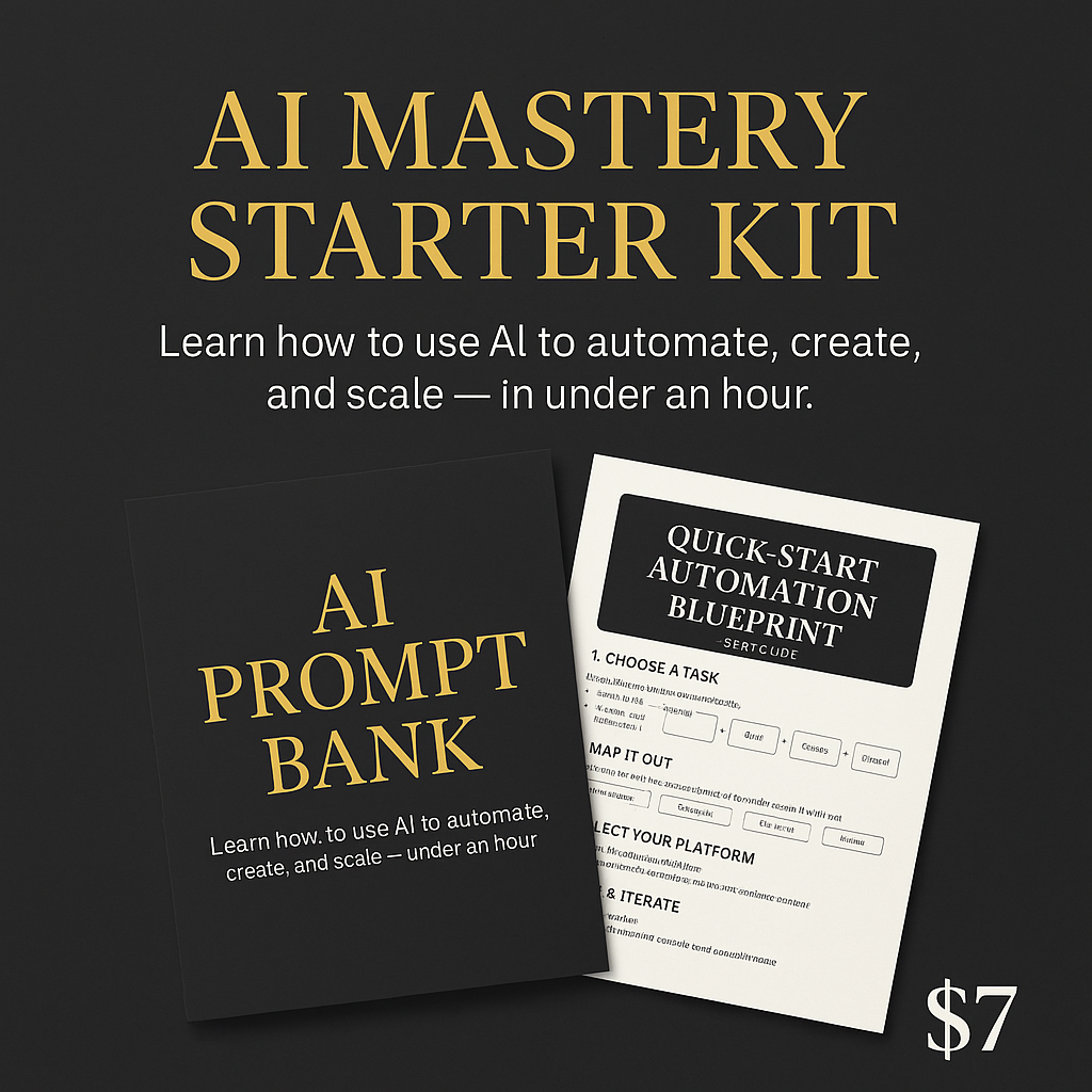 AI Mastery Starter Kit Learn how to use AI to automate, create, and scale — in under an hour.