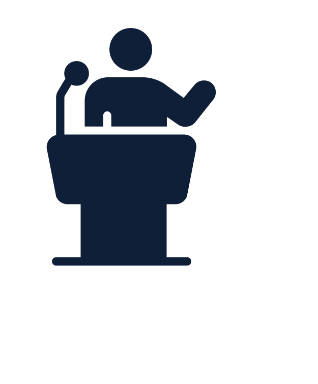Icon of a person speaking at a podium with a microphone.