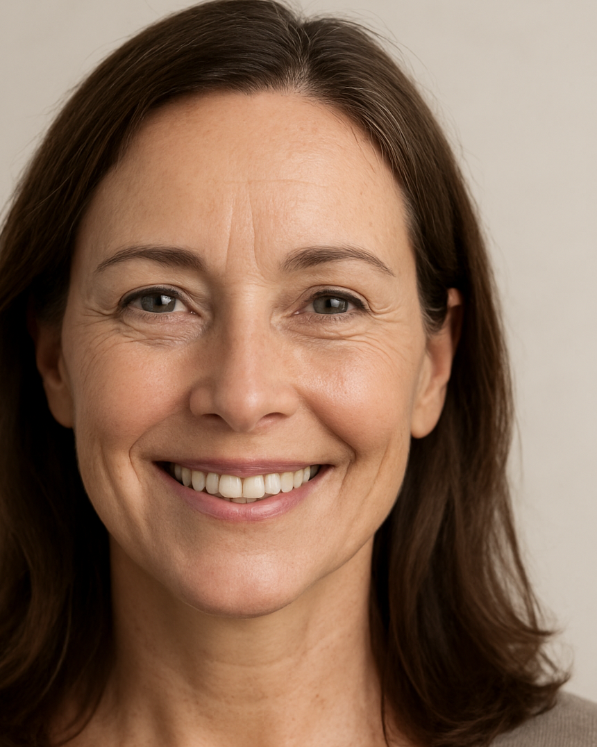 Close-up of a woman with shoulder-length brown hair smiling at the camera.