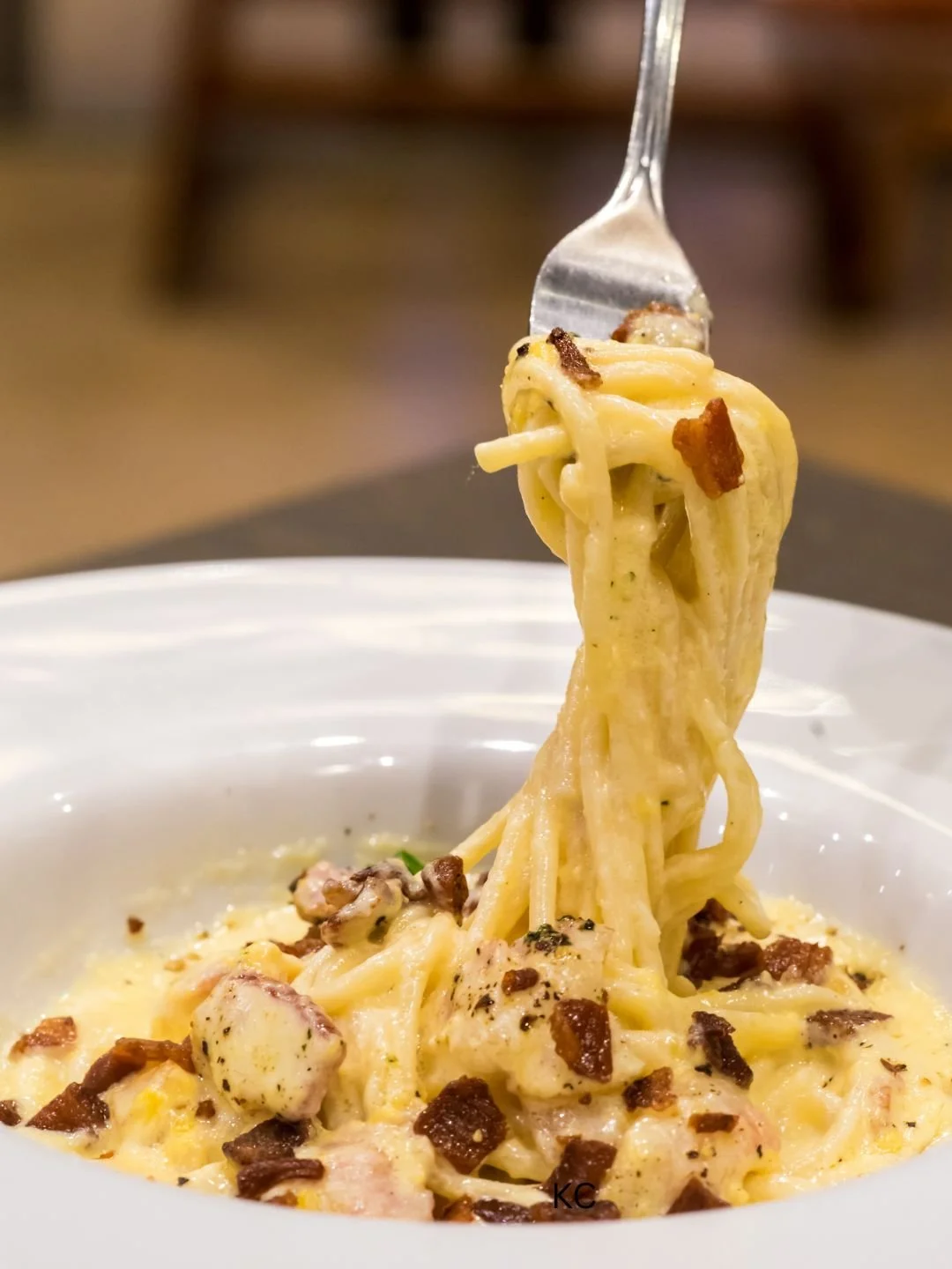 Carbonara Pasta on a fork 