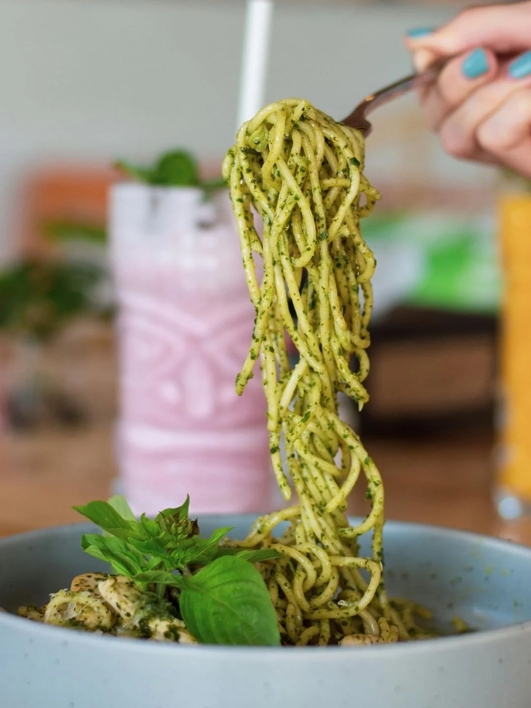 Pesto Pasta on a fork