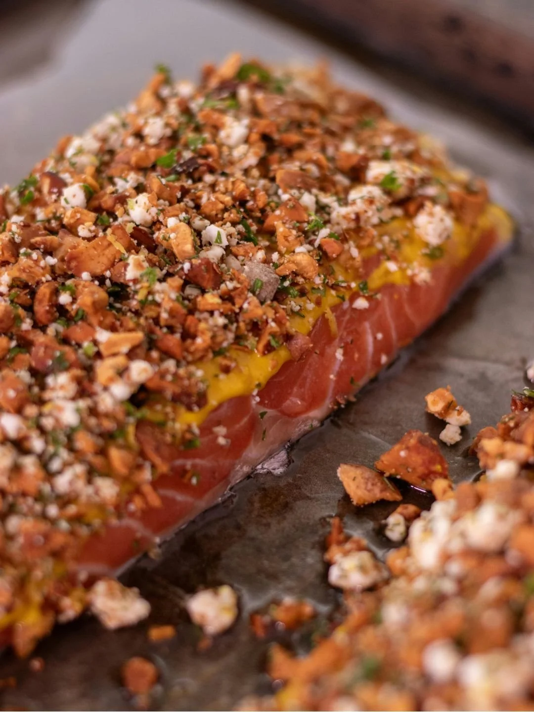Pecan and dijon encrusted salmon 