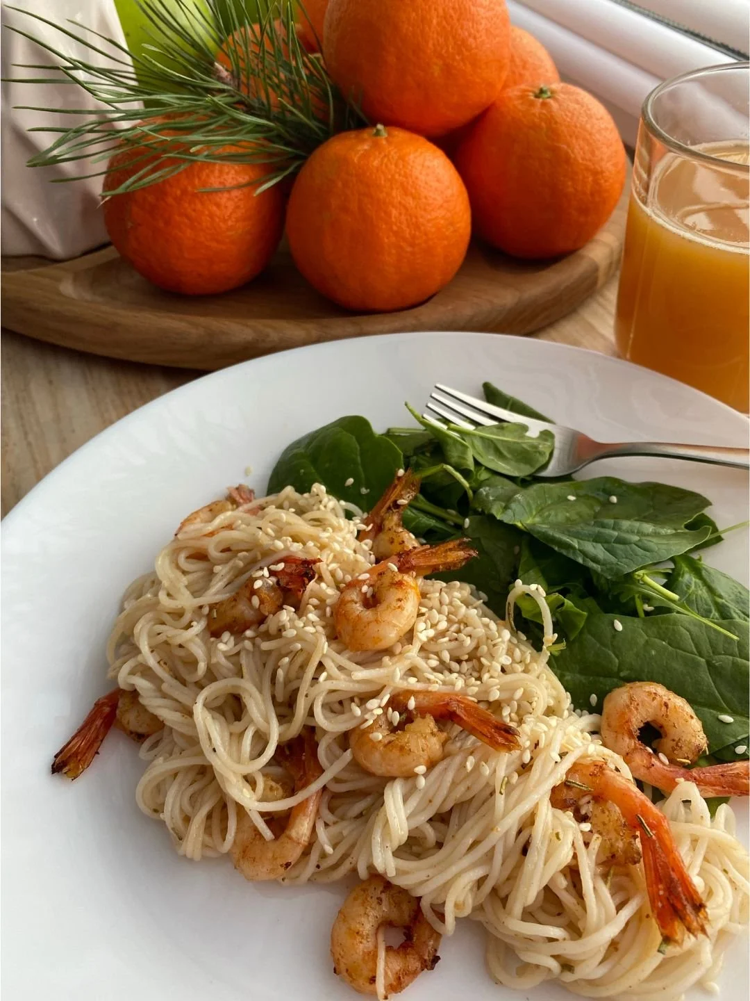 Pasta with shrimp, garlic, and wine in Italy