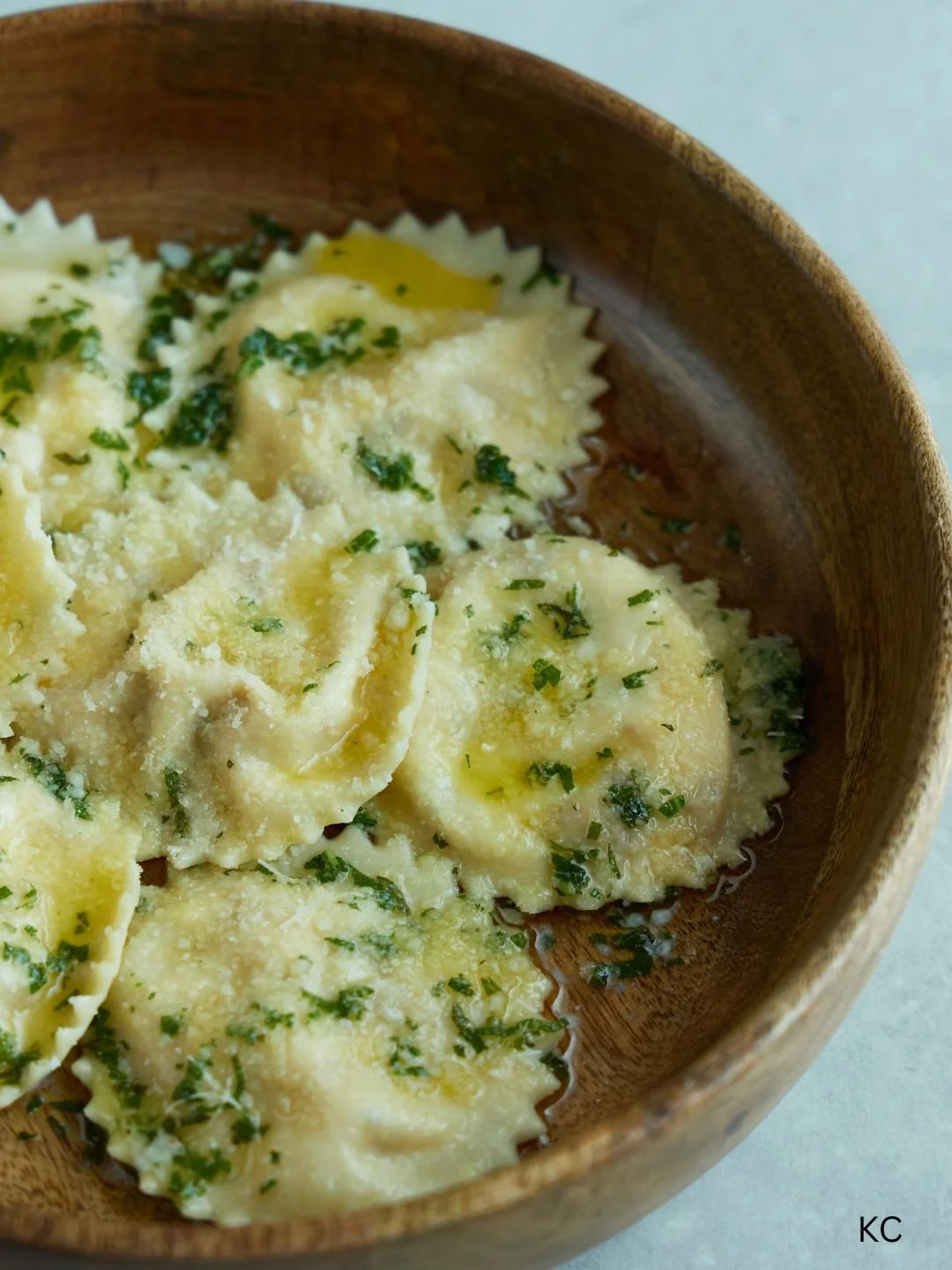 Homemade Mushroom Ravioli with White Wine Sauce