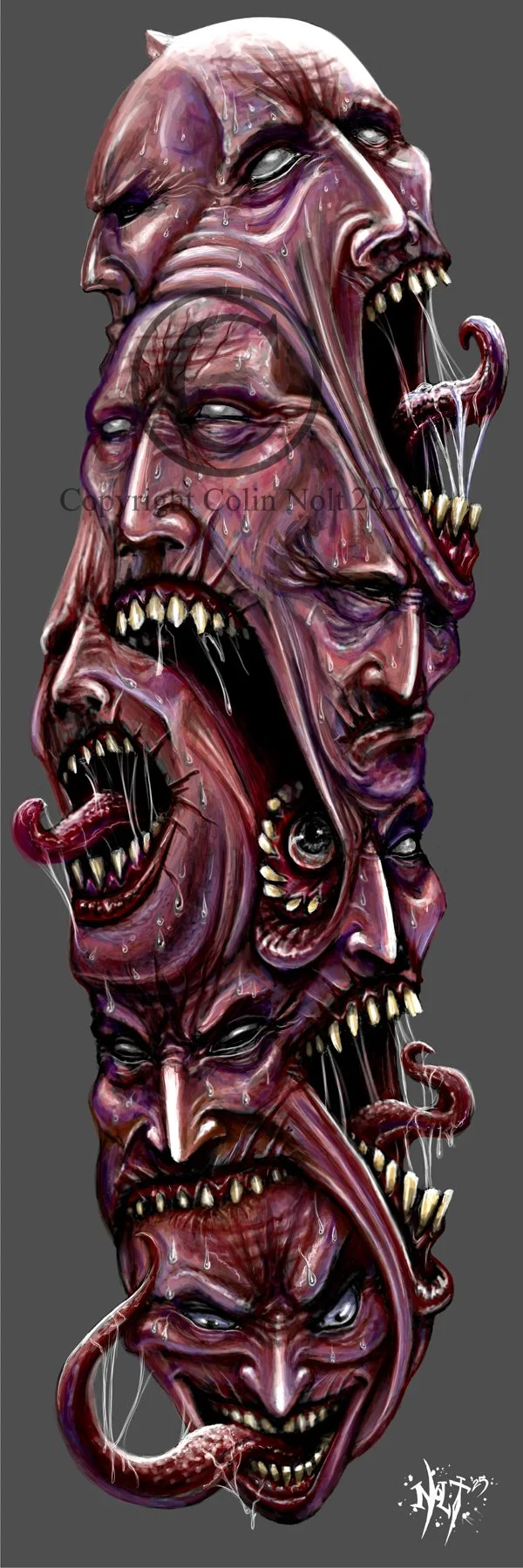 Melting Faces poster design titled “Social Anxiety” by artist Colin Nolt at Epicdermis Tattoo Studio Lancaster PA