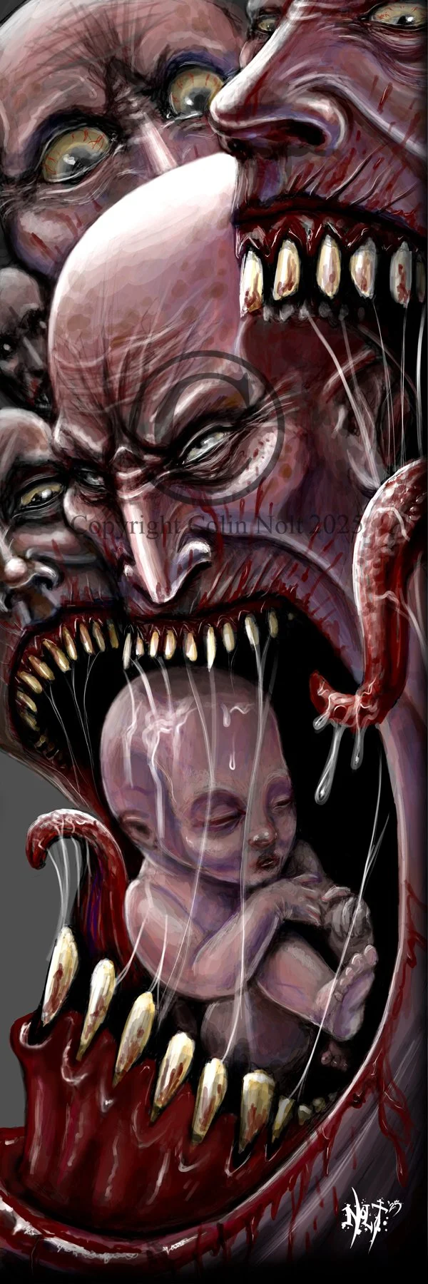 “Feast of the Oligarchs” poster illustrating how the greed of an elite few destroys the lives and futures of the many, done by artist Colin Nolt at Epicdermis Tattoo Studio in Lancaster Pennsylvania 