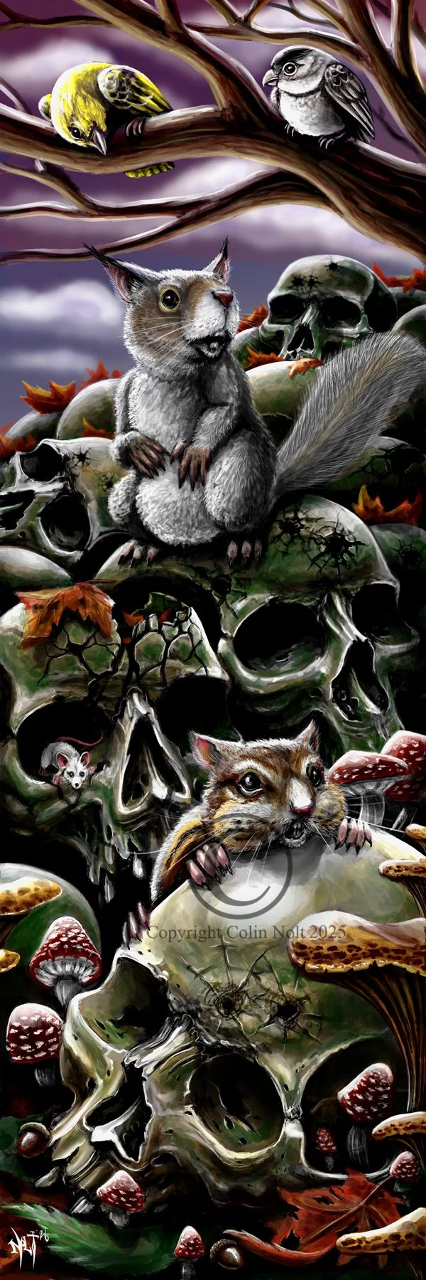 Skulls with cute woodland critters poster design by artist Colin Nolt at Epicdermis Tattoo Studio Lancaster PA