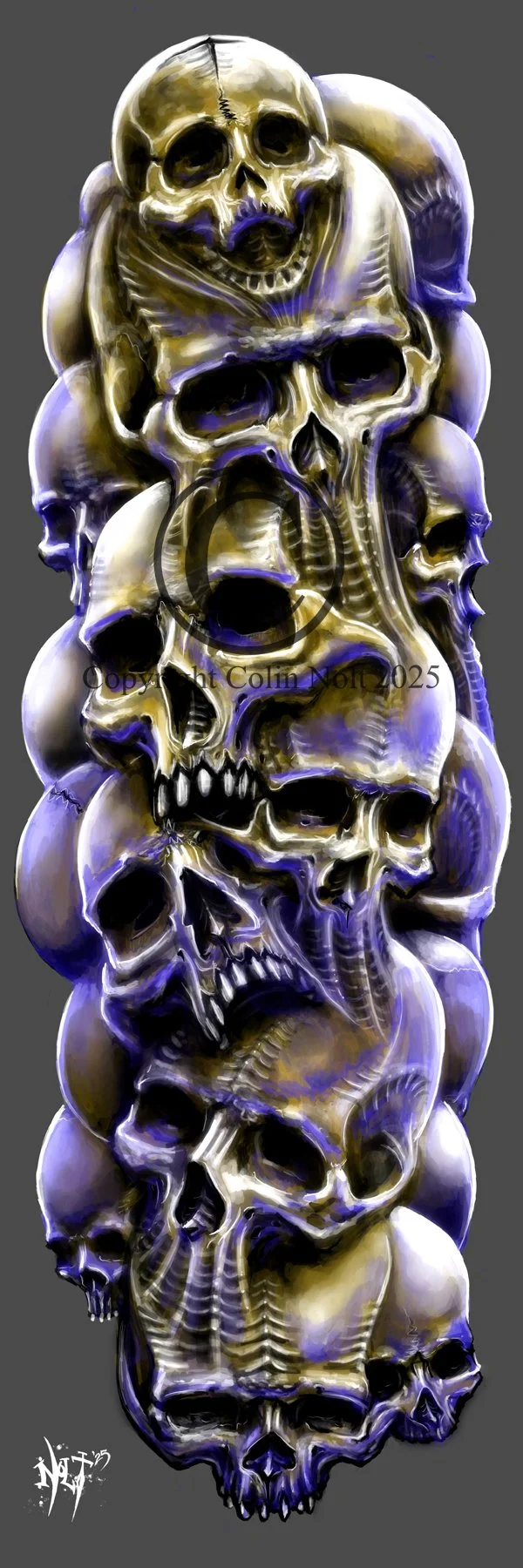 Biomechanical skulls poster design by artist Colin Nolt at Epicdermis Tattoo Studio Lancaster PA