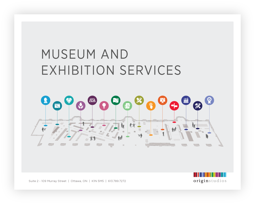 Page de titre pour les services de musée et d'exposition d'Origin Studios PDF document