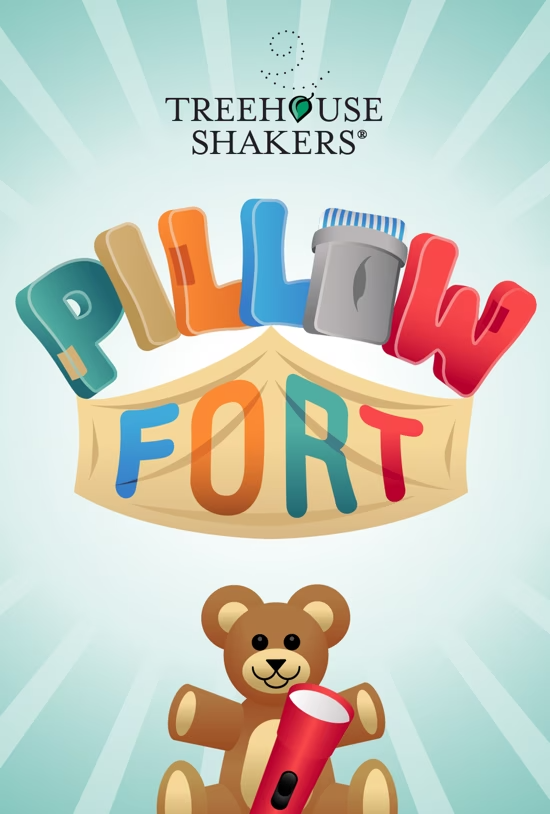 Colorful logo for 'Play & Grow Forest' by Treehouse Shakers, featuring playful, 3D-style letters spelling 'Play' in various colors, a teddy bear holding a red toy or device, and bright, dynamic background.