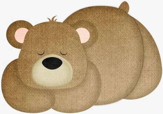 Cartoon illustration of a sleeping brown bear with closed eyes, curled up.