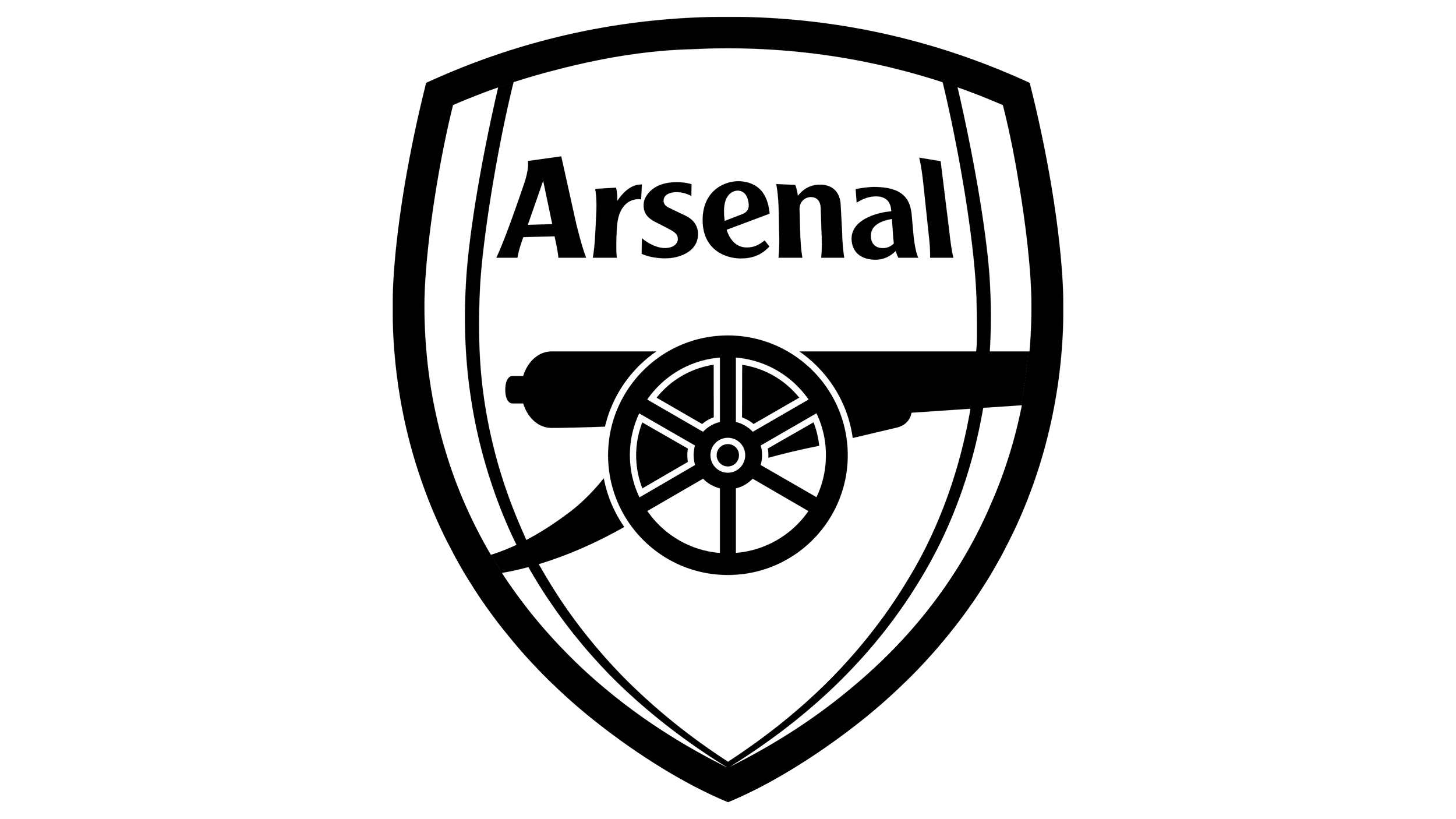 Line drawing of the Arsenal football club crest, featuring a shield with a cannon and the word 'Arsenal' inside.