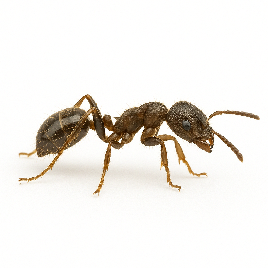 Close-up of an ant on a white background