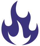 Dark blue flame icon on a white background