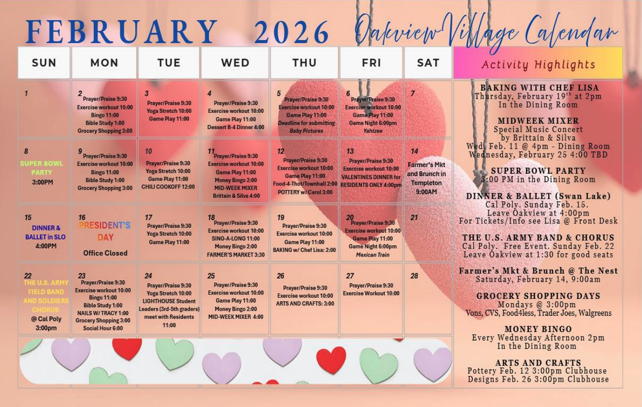 February Activities Calendar