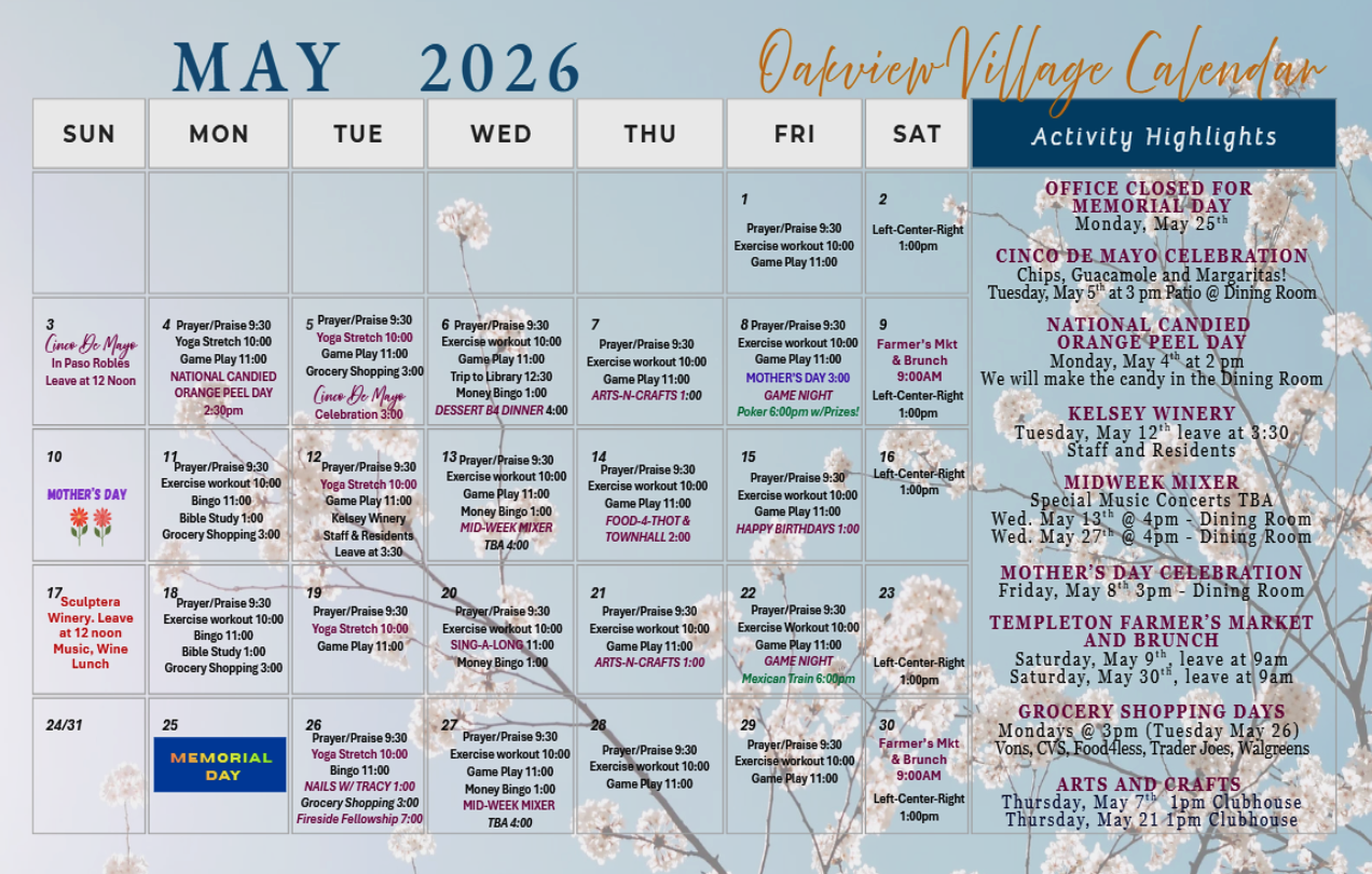 Activity Calendar: May 2026