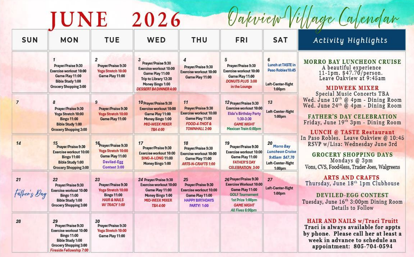 Activity Calendar: JUNE 2026