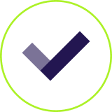 Dark blue color checkmark in a green circle