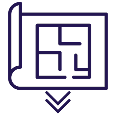 An icon representing a drop-down plan or guide with an arrow pointing downwards.