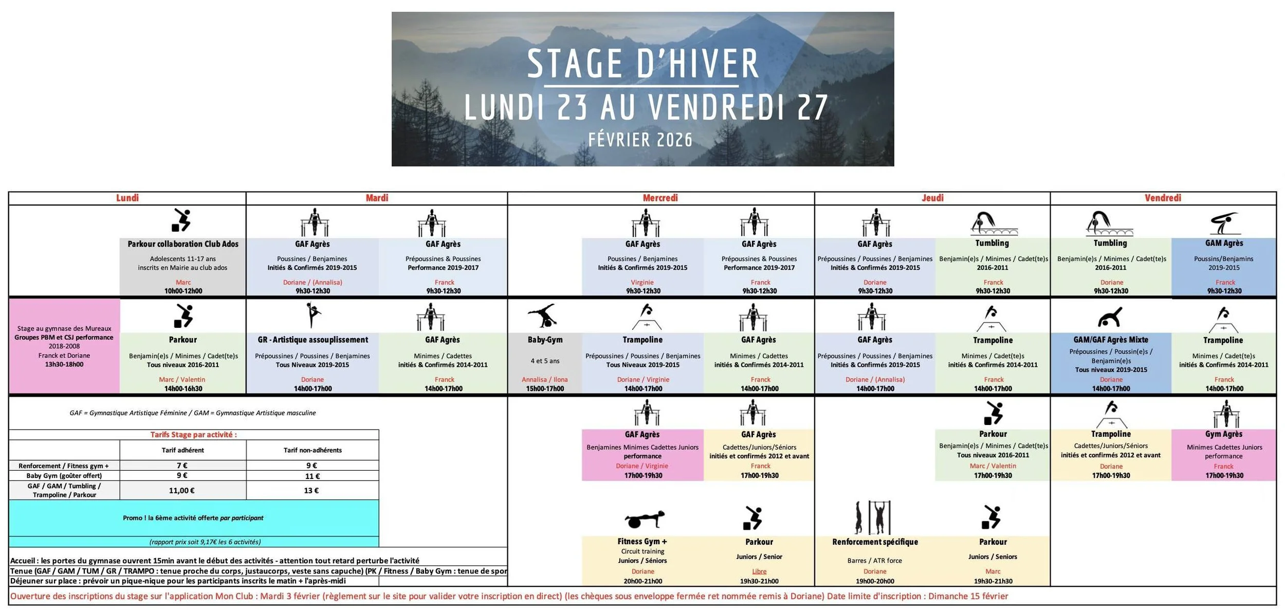 STAGE D’HIVER - Du 20 au 27 Février 2026