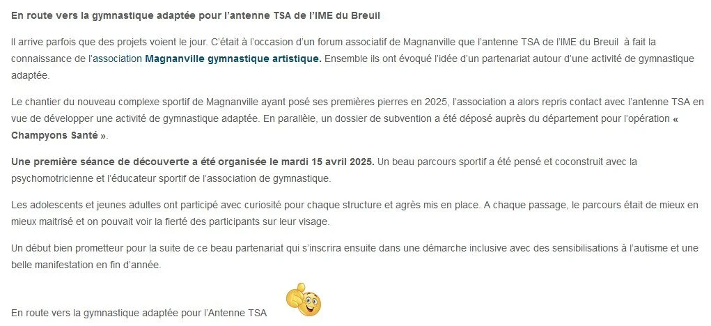 HANDI-GYM - MGA CLUB INCLUSIF &amp; L’IME Antenne TSA Breuil Magnanville - 23/05/25